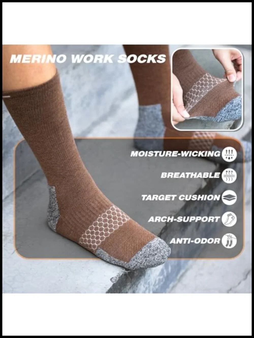 Merino Wool Work Boot Socks 3 Pairs Durable Compression Moisture Wicking Anti